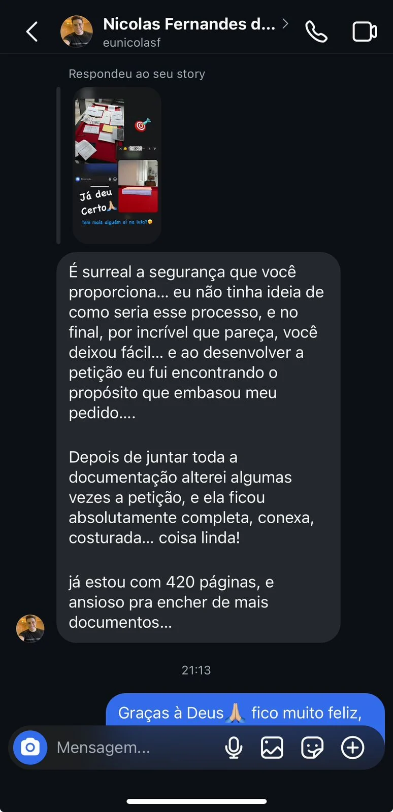 Registro 12 da área de depoimentos do site Thiago Mait