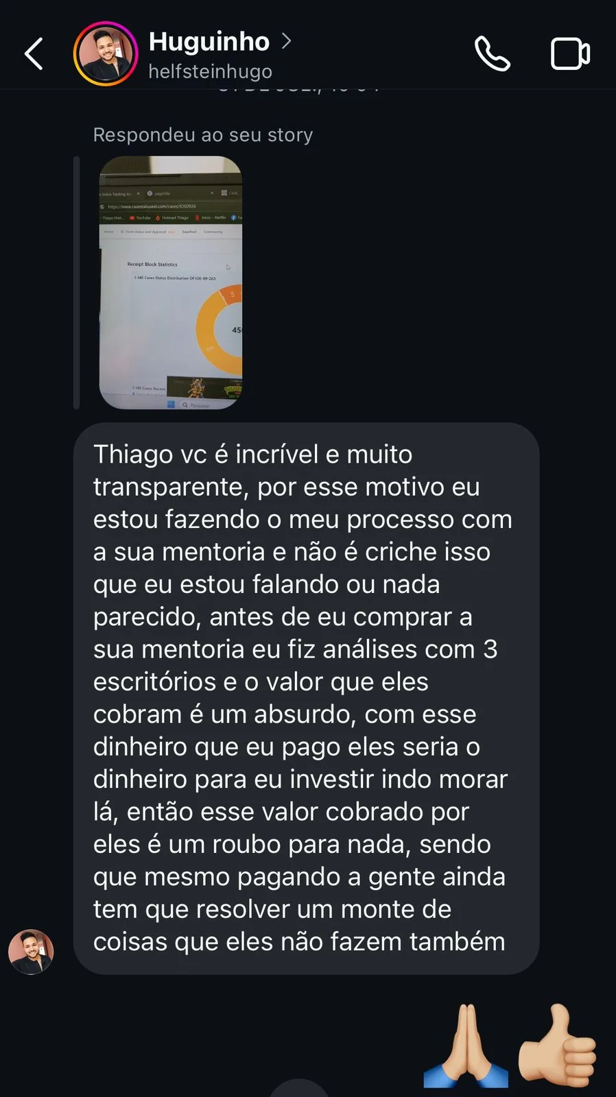Registro 13 da área de depoimentos do site Thiago Mait
