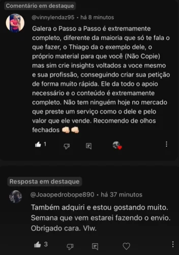 Registro 18 da área de depoimentos do site Thiago Mait