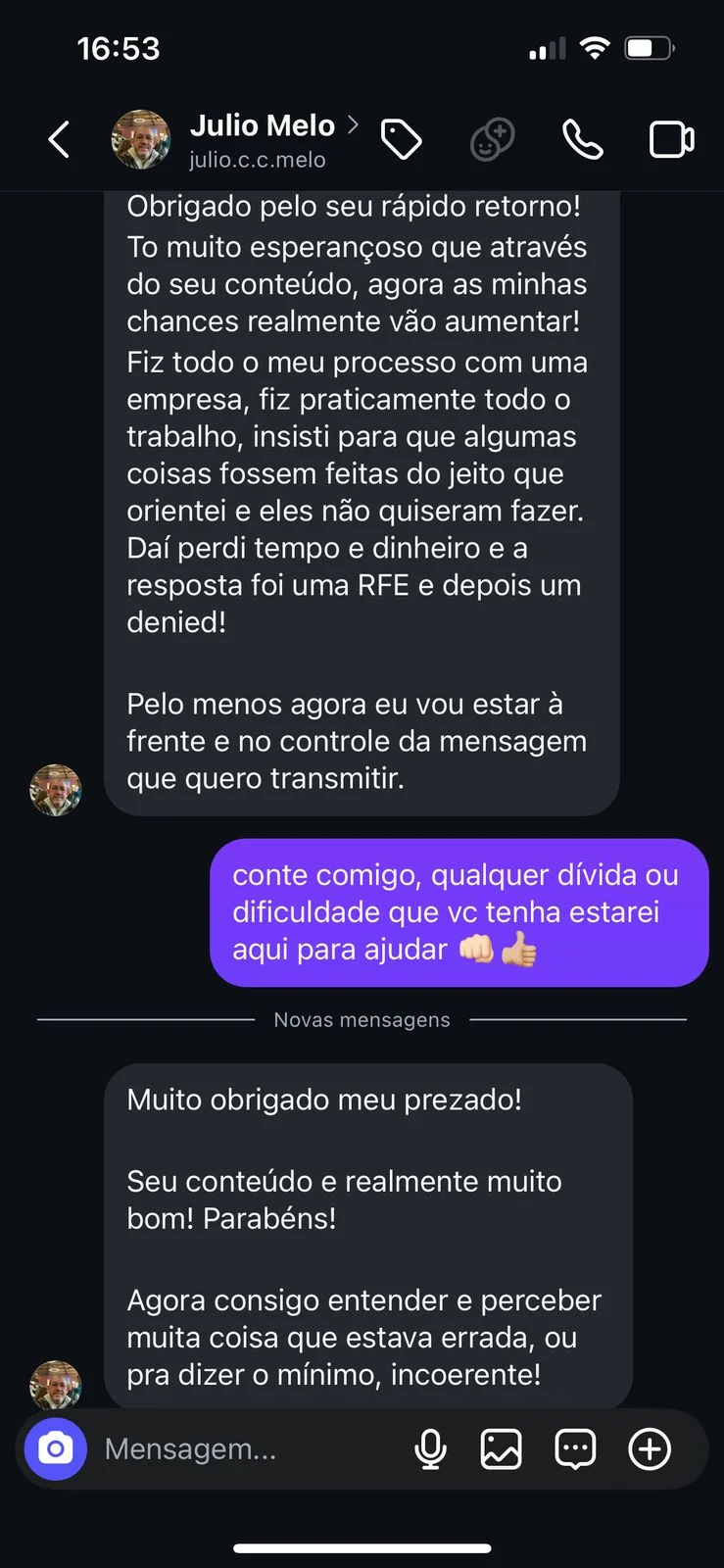 Registro 20 da área de depoimentos do site Thiago Mait