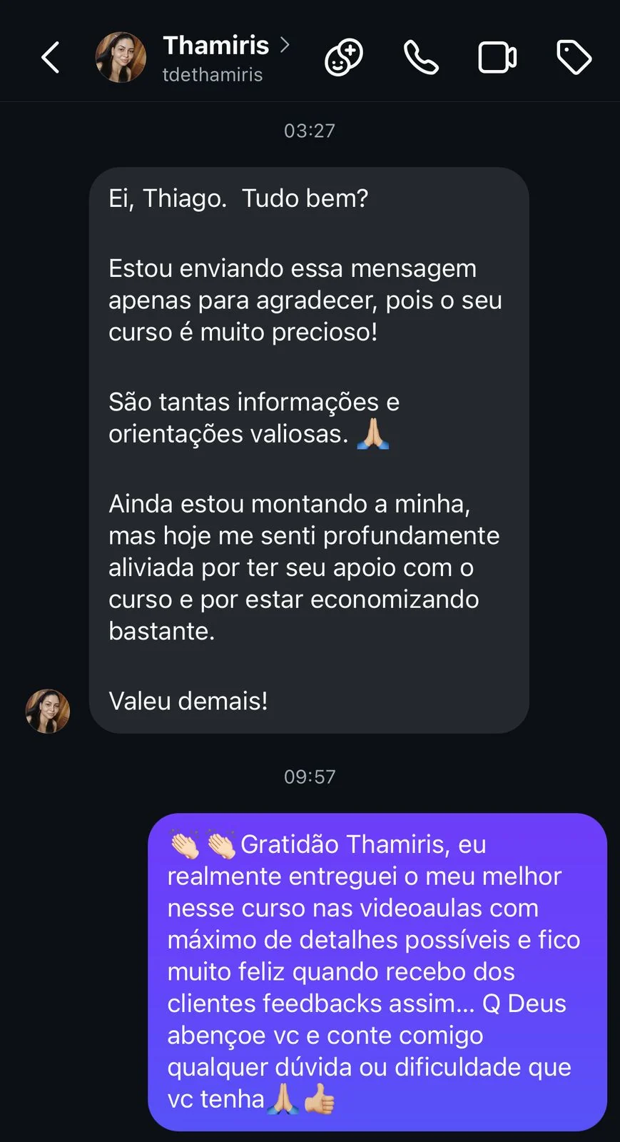 Registro 23 da área de depoimentos do site Thiago Mait