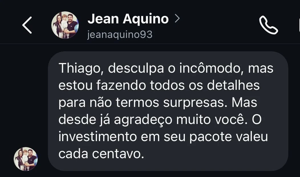Registro 25 da área de depoimentos do site Thiago Mait